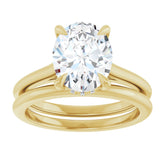 14K Gold Oval Cut Solitaire Diamond Engagement Ring with Hidden Halo & Matching Band Set